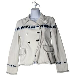 Habitual Girl Sz 12 White Blue Tie Dye Blazer Jacket Frayed Hem Double Breasted